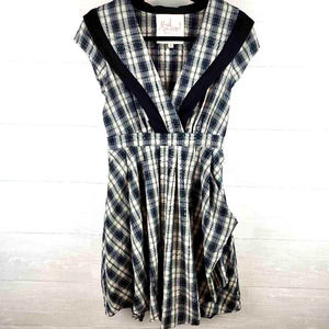 Myrtlewood Faux Wrap Dress Plaid Pockets Cotton S